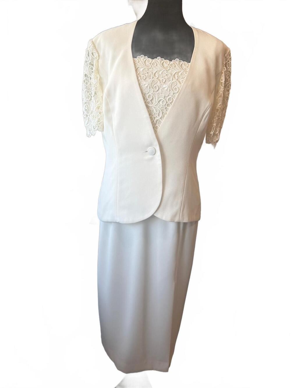 Vintage Karen Miller New York 3-Pc Lace Set Off White Skirt Blazer & Top Size 8